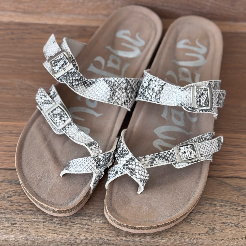 Mad Love (Target) Cross Toe Cork Snake Print Sandals Size 8